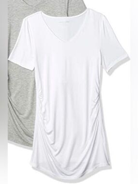 Amazon Essentials White V-Neck Short Sleeve Ruched Side Top